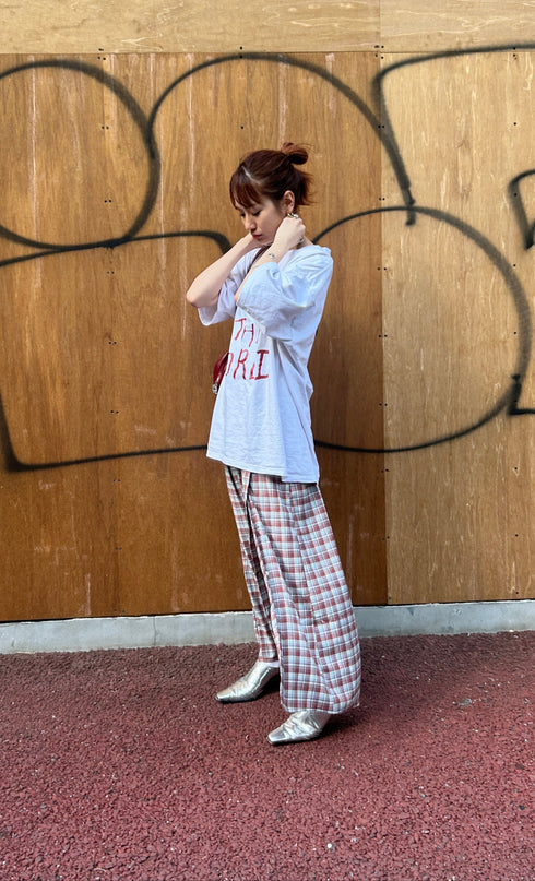 チェックスリットボタンスカート